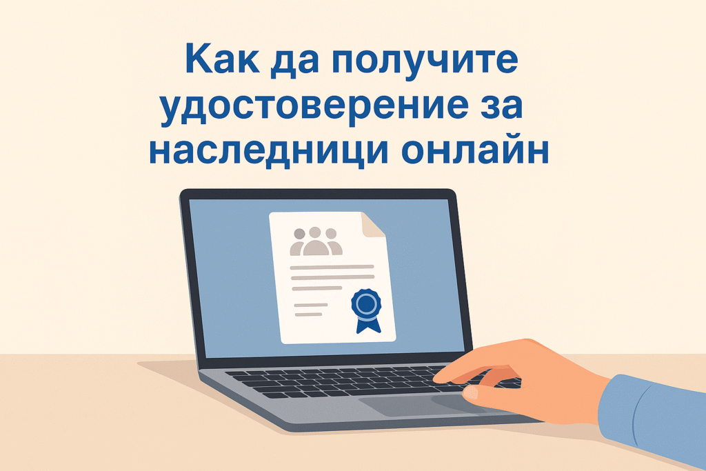 Как да получите удостоверение за наследници онлайн – илюстрация с лаптоп и документ